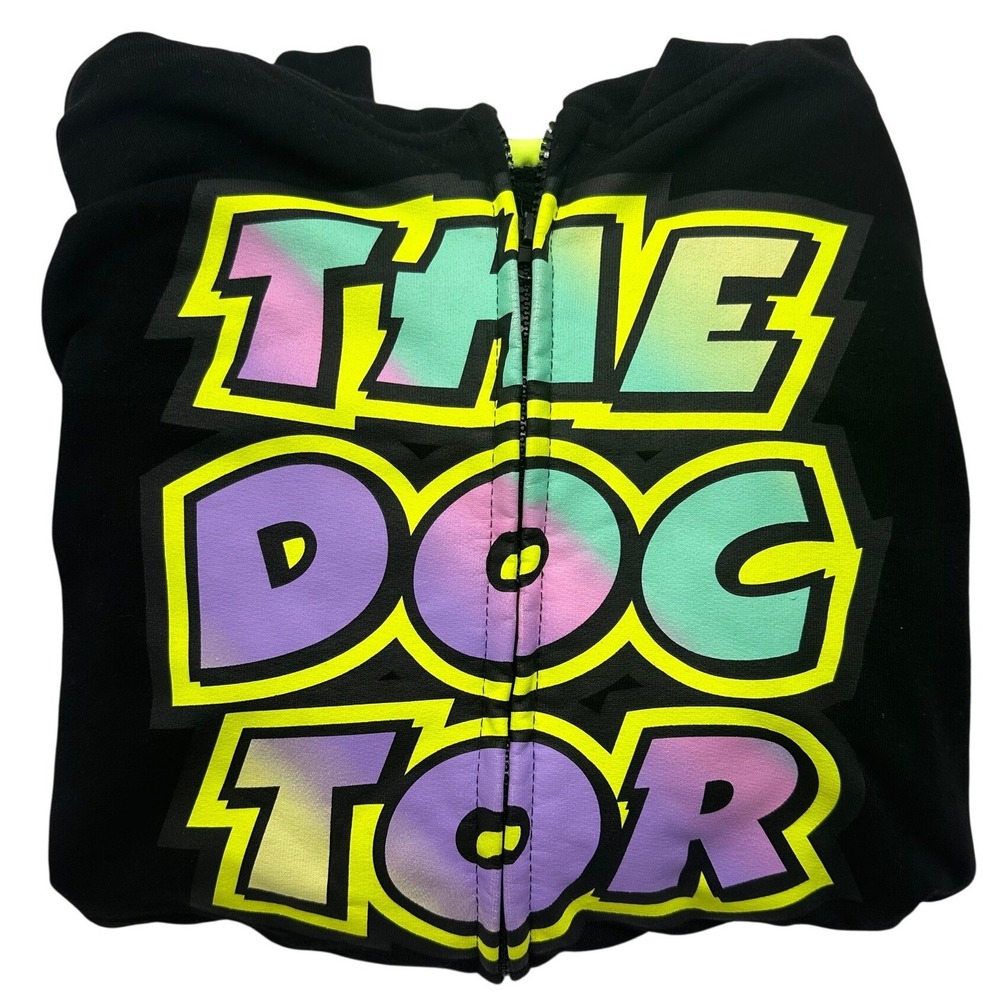 VR46 Valentino Rossi The Doctor Zip‎ Up Hoodie Black Multi Color Kids Large RARE